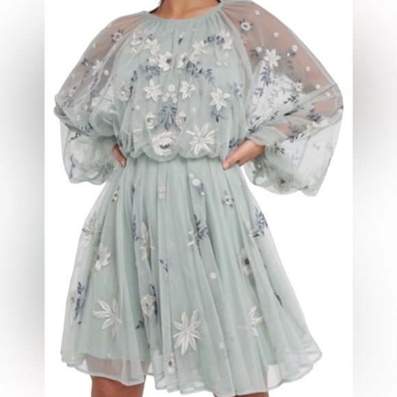 ASOS EDITION Petite Floral Beaded Mesh Dress Size: 4 - Picture 15 of 17